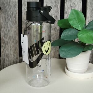 NEW Nike Transparent Bottle Black Lid Smiley Face & Multi Color Swoosh Symbols